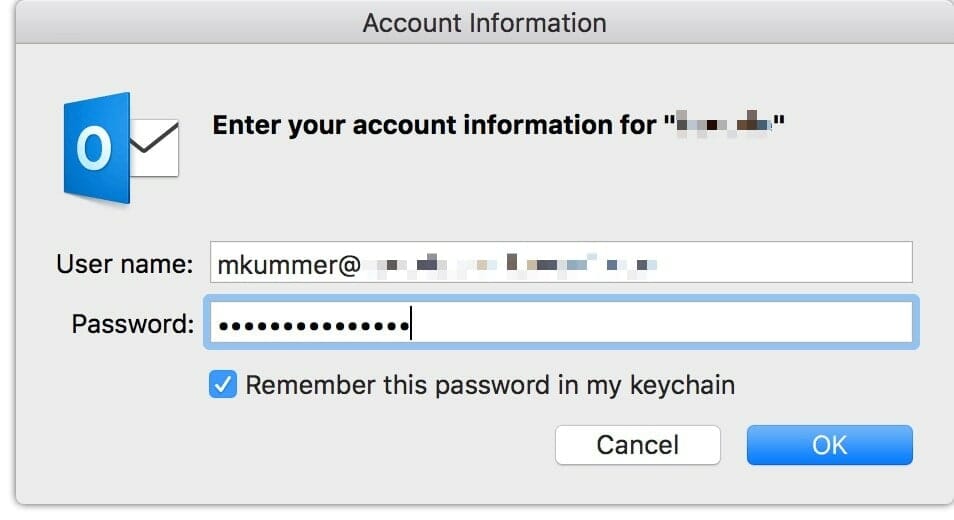 mac outlook 2011 keeps prompting for password